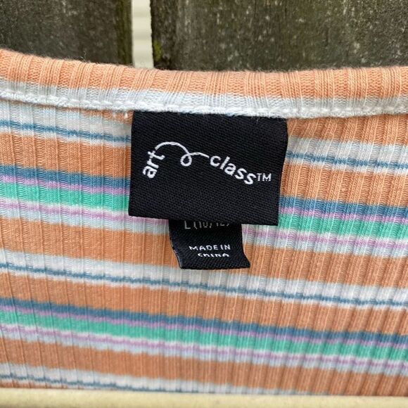 Art Class Pastel Striped Ribbed T-Shirt Dress | L - Picture 2 of 4
